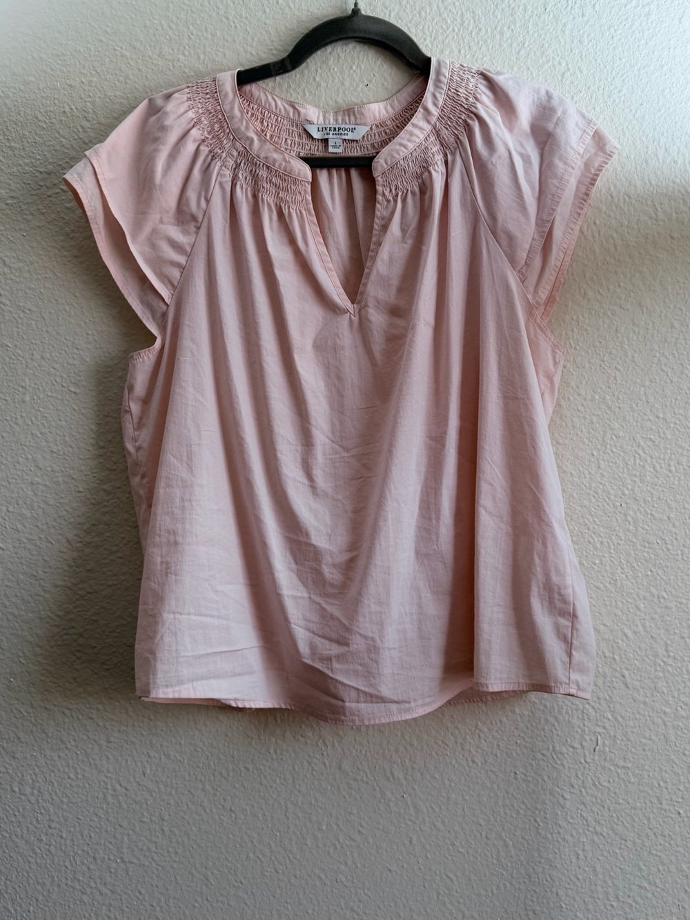 Liverpool Light Pink Smocked Neck Cap Sleeve Blouse